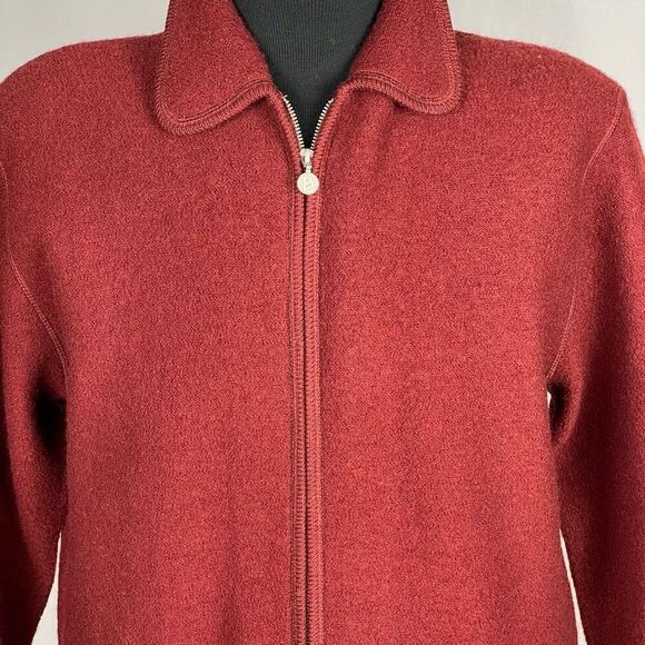 Vintage Bernardo 100% Wool Rust Red Full Zip Knit Jacket - Mens M - Picture 5 of 7